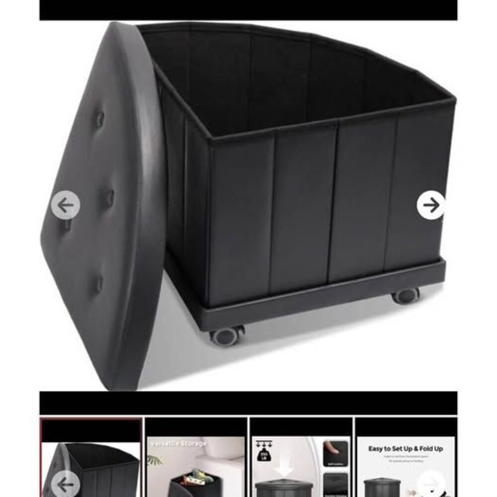 HOUCHICS Small Storage Ottoman Black